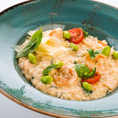 Ризотто с лососем и креветками в Udcкафе Upside Down Cake по цене 770 ₽