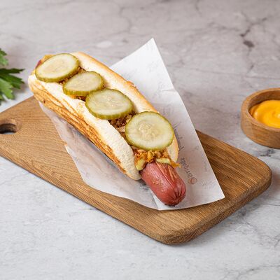 Датский хот-дог с говяжьей сосиской в Хлебное место по цене 400 ₽