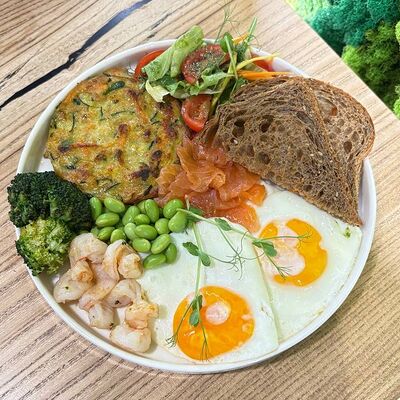 Английский завтрак с лососем и креветками в Кофестория по цене 990 ₽