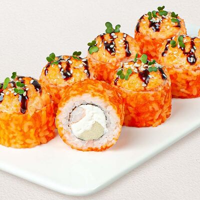 Шеф ролл запеченый с лососем и креветкой в Суши Wok по цене 759 ₽