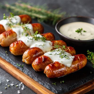 Мюнхенские колбаски с белым соусомв Суши Лавка по цене 299 ₽