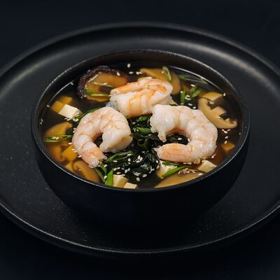 Мисо-суп с королевскими креветками в Мидийный рай по цене 470 ₽