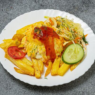 Мясо по-чешски с гарниром в Исфара по цене 320 ₽