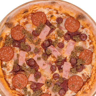 Pizza Большое мясное барбекю ТЕ в Сырный Бортик! по цене 788 ₽