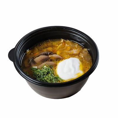 Суп с грибами, курицей и домашней лапшой со сметаной в Дежавю по цене 150 ₽