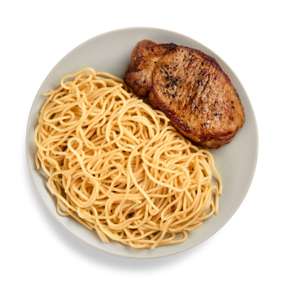 Стейк из свинины со спагетти в Готово китчен по цене 276 ₽