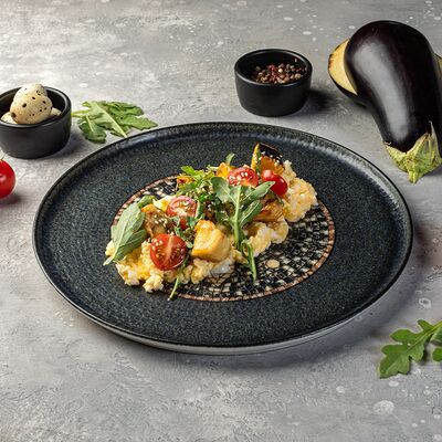 Скрембл с хрустящим баклажаном в Хинкальная Кинза по цене 740 ₽