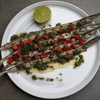 Сарган с чимичурри и томатами в 321 Club by Novikov