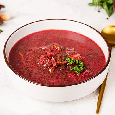 Борщ домашний с говядиной оригинальный в У Палыча. С пылу, с жару! по цене 245 ₽