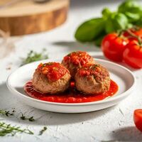 Тефтели из свинины с овощным соусом в Банхоф