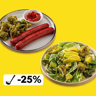 Обед с гриль колбасками и зеленым салатом в Пока горячее по цене 1220 ₽