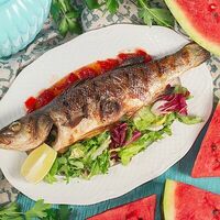 Сибас на гриле с арбузно- перечным канфитюром в Мушмула