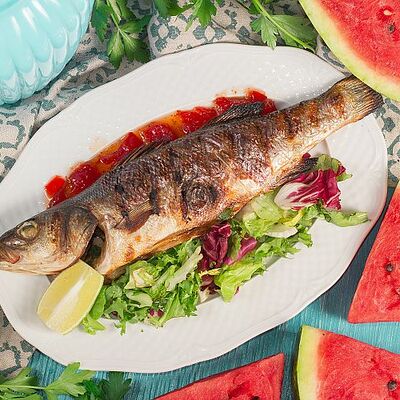 Сибас на гриле с арбузно- перечным канфитюром в Мушмула по цене 799