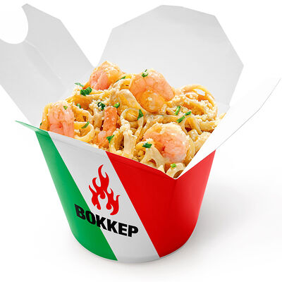 Креветки сливочные а-ля паста в Воккер по цене 595 ₽