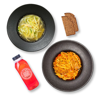 Обед на бегу (Суп и Горячее и Напиток и Хлеб) в МАМАСУШИПИЦЦА по цене 576 ₽