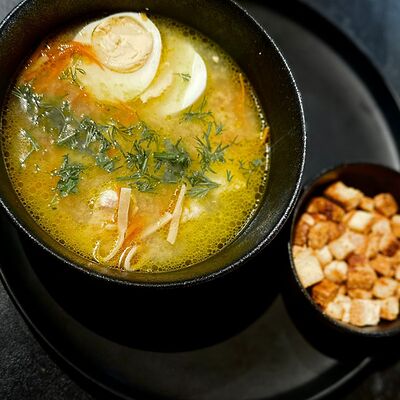 Домашняя лапша с индейкой и сухариками в Фазенда по цене 350 ₽