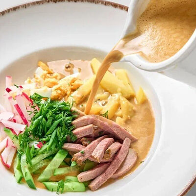 Окрошка с говядиной на квасе или на кефире в GASTROFISH по цене 716