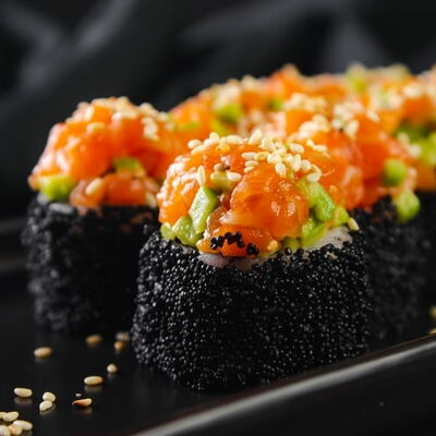 Black ролл тартар из лосося и авокадо в Sushi7 по цене 863 ₽