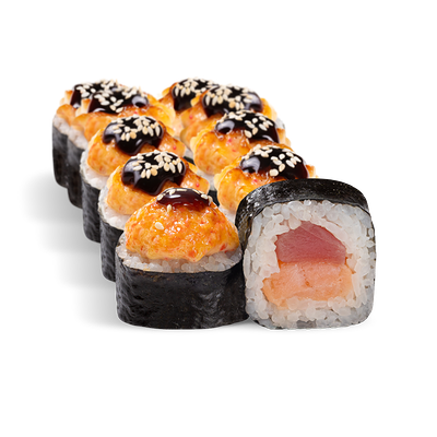 Ролл Вулкан с тунцом и лососем в Автоcуши Автопицца по цене 650 ₽