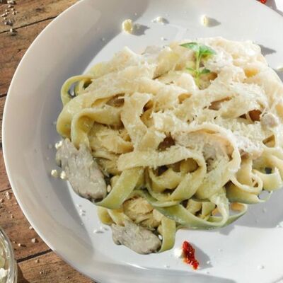 Феттуччине с ветчиной и грибами в Всё вкусно и недорого по цене 385 ₽