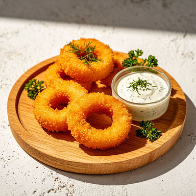 Кольца кальмара во фритюре со сметанным соусом в Банхоф по цене 459 ₽
