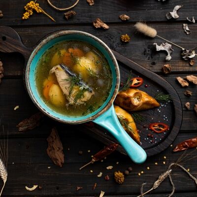 Уха из осетрины и форели в Сытый Лось по цене 700 ₽