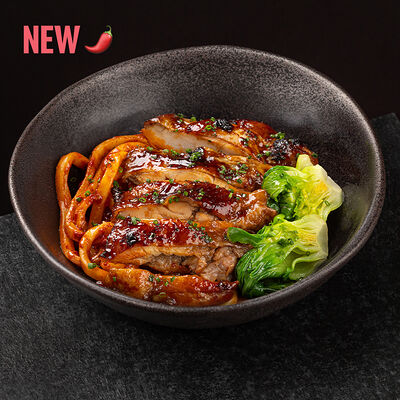 Цыплёнок терияки с лапшой удон в соусе кимчи в Secret Kitchen по цене 790 ₽