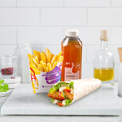 Комбо- чикен бургер в лаваше с картошкой фри и морсом в Магбургер & Братья Караваевы по цене 389