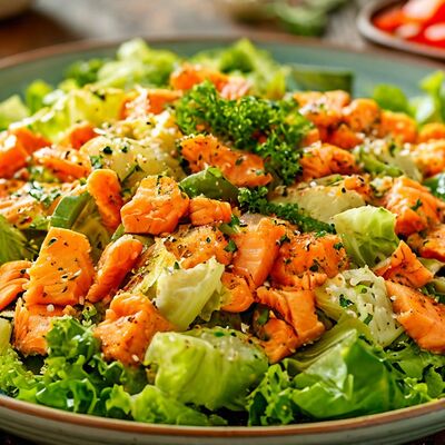 Салат Цезарь с лососем в РАКИДОНА по цене 500 ₽