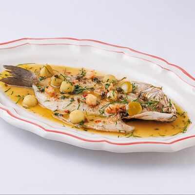 Сибас с креветками и яблоком в Mela по цене 2160 ₽