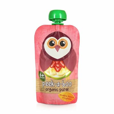 Пюре Peek-a-boo яблоко, банан, клубника с 6 месяцев дой-пак Испания в Азбука Вкуса Экспресс Меню по цене 142 ₽