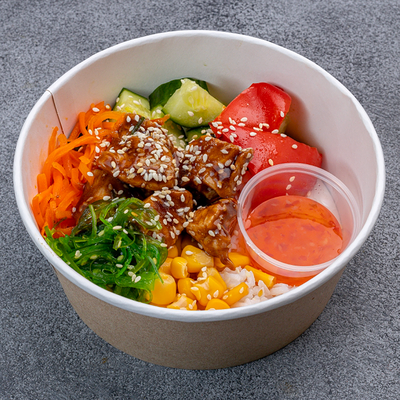 Поке с курицей терияки, рисом жасмин и овощами в Гастрономист по цене 335 ₽