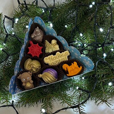 Шоколадные конфеты в елочной коробочке с нгв Allowberry по цене 1900 ₽