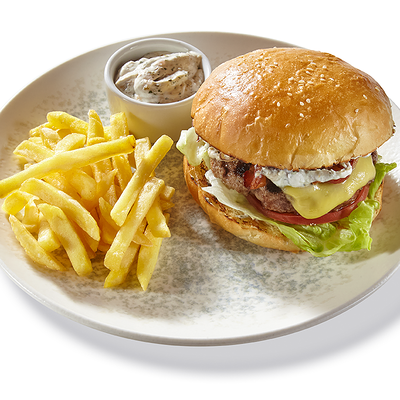 Бургер с говяжьей котлетой и овощами в Слоёнка по цене 680 ₽