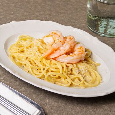 Спагетти качо э пеп с тигровыми креветками в Breakfast House по цене 1560 ₽