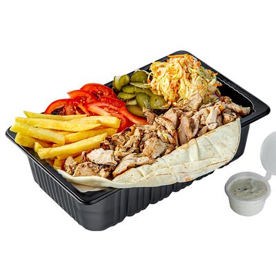 Шаурма куриная на тарелке в Сирийская шаурма по цене 795 ₽