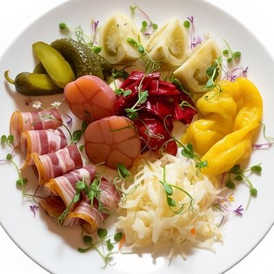 Пикантные соленья с кубанским салом в PlutuS Resto Club по цене 390 ₽