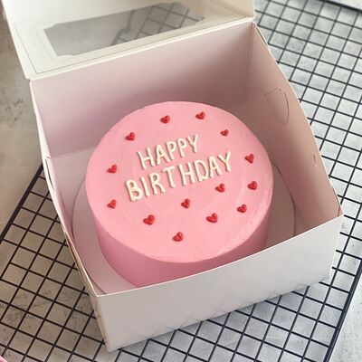 Бенто-торт на День Рождения Happy Birthday с красными сердечками в Cosmo Сakery по цене 2100 ₽