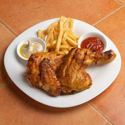 Курица в духовке и фри в Кафе Аль-карамарабская кухня по цене 850 ₽