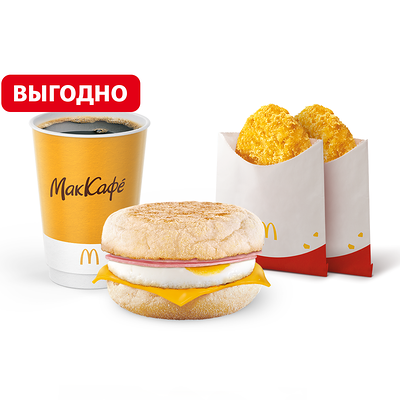 МакМаффин с яйцом и ветчиной МакКомбо Большой в Макдоналдс по цене 189 ₽