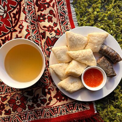 Хинкал аварский с сушёной колбасой в Вкусы Дагестана по цене 810 ₽