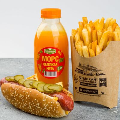 Комбо Магдог, картошка и морс в Магбургер по цене 329 ₽