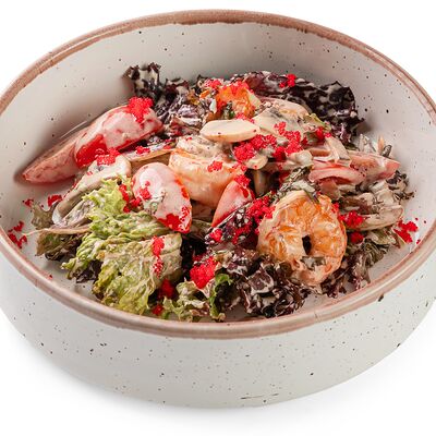 Тёплый салат с креветками и шампиньонами в Ваби саби по цене 1080 ₽