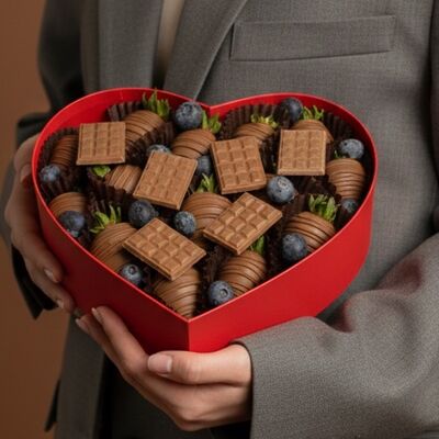 Сердце + мини-плитки (15-18 шт.) в Luna-Клубника в шоколаде по цене 4590 ₽