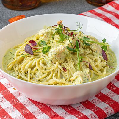 Спагетти с креветками в Моя Италия по цене 726 ₽