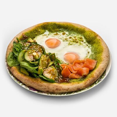 Пицца-завтрак с яйцами и лососем в Сахар по цене 1055 ₽