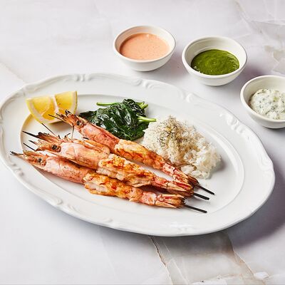 Аргентинские креветки с тайским рисом и шпинатом в Рыба моя по цене 1290 ₽