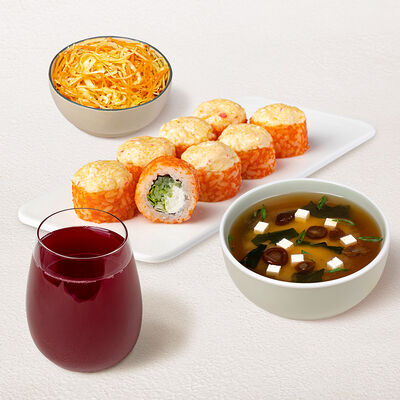 Бизнес-ланч Аппетитный L с морсом из черной смородины 0,5л в Суши Wok по цене 448 ₽