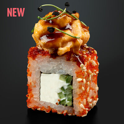 Запечённый ролл с лососем и икрой тобико в Ricers по цене 760