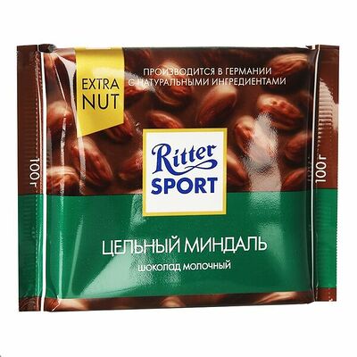 Шоколад Риттер Спорт молочный с цельным миндалем в Азбука Вкуса Экспресс Меню по цене 139 ₽